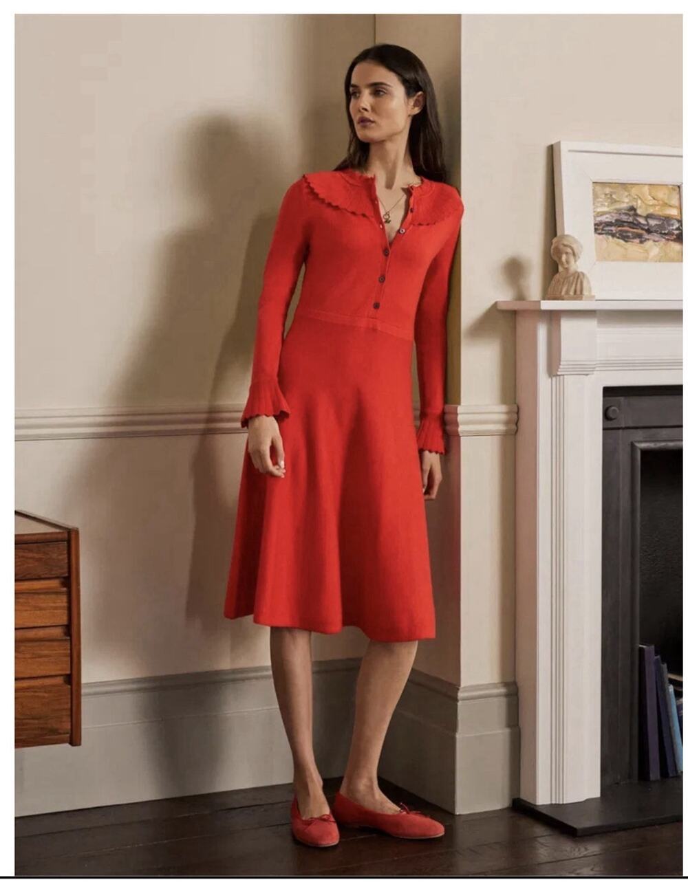 Boden Abercorn Red Knee Length Knit Dress Cotton Wool Blend US 6P UK 10 NWOT